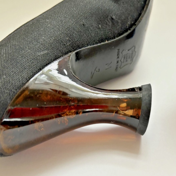 Vintage YSL Yves Saint Laurent Lucite Heel Linen Shoes 7M - Picture 6 of 16